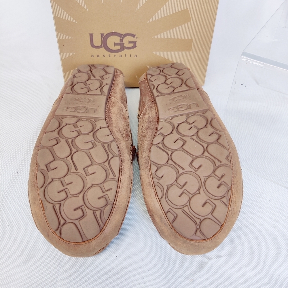 UGG Ascot Men's Size 8 Brown Woven Leather Slippers - Picture 5 of 16